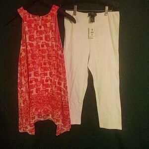 IZ‎ Amy Byer Shades of Pink Tunic/White Leggings Size XL